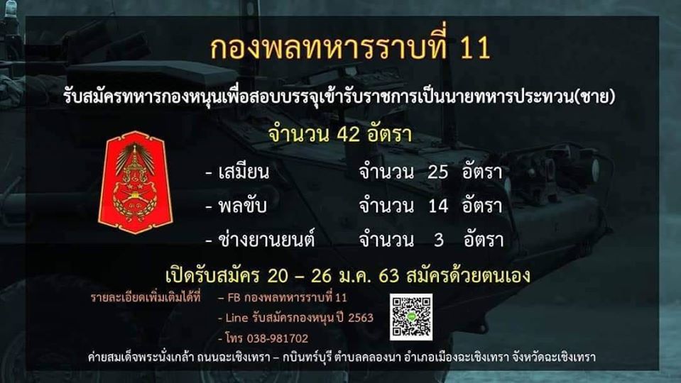 ประกาศรับสมัคร ทหารกองหนุนเพื่อ สอบบรรจุ เข้ารับราชการเป็นนายทหารประทวน (ชาย)